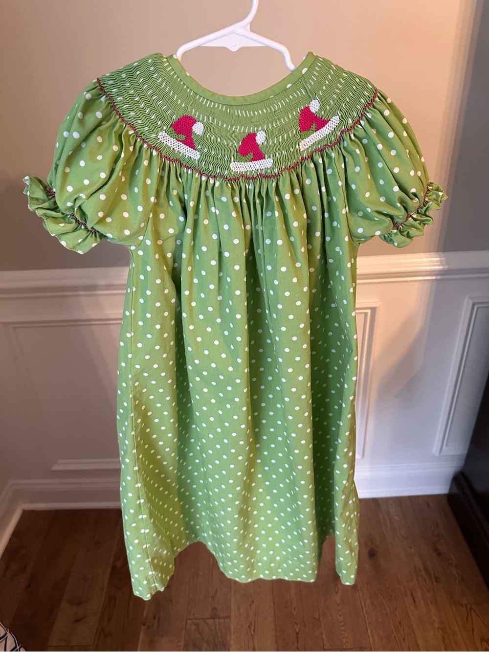 Castles & Crowns Green Polka Dot Smocked Christmas Santa Hat Dress size 6